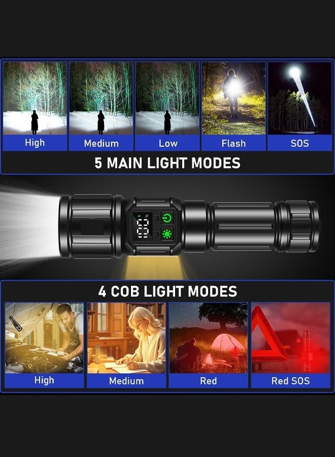JACIRCLE Rechargeable LED Flashlight with LCD Digital Display Zoom High Lumen Flashlight with Magnetic, Waterproof, Bright Portable Tactical Flash Light for Camping, Hiking, Home Emergency USB Charging Cable - Image 5